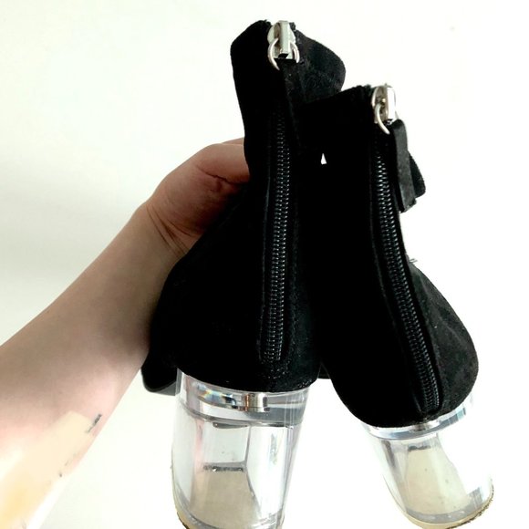 Steve Madden Lusty Clear Heel Black Suede Sock Booties, Size US 7.5, with box - Picture 6 of 9